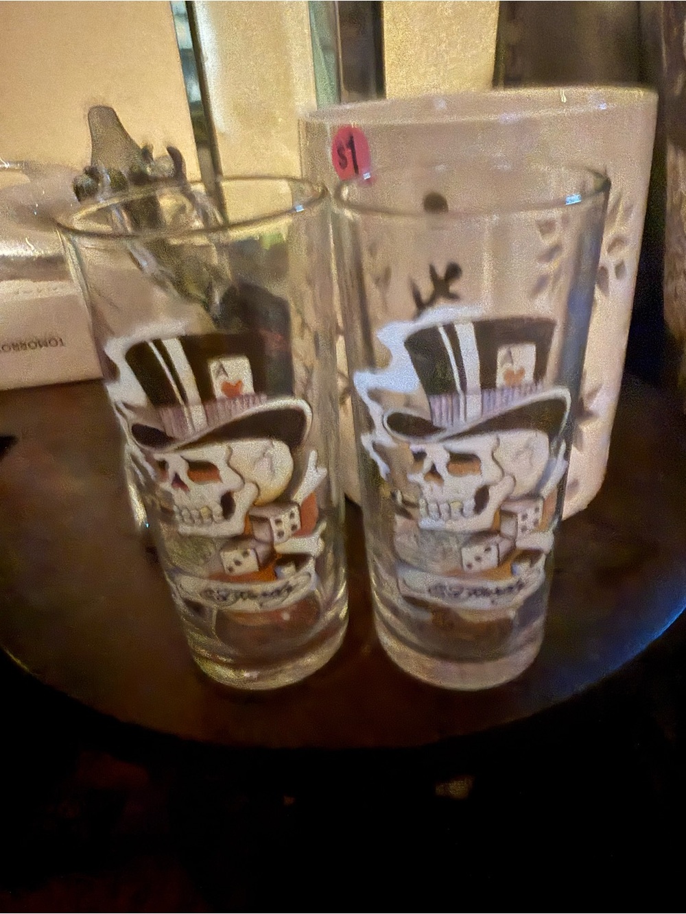 Ed Hardy Skull & Top Hat Printed Highball Glass - Clear (Set of 2)